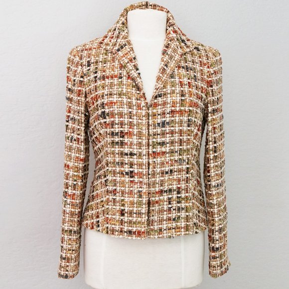 Lafayette 148 New York Tan Autumnal Wool Blend Tweed Cropped Blazer Jacket 4 - Picture 2 of 14